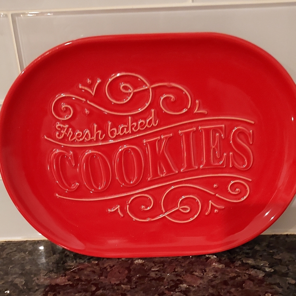 Hallmark Fresh Baked Cookies Red Plate Tray Platter Christmas Dessert Oval 8x11